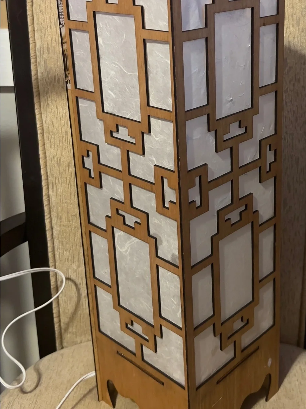 Wooden Frame Paper Panel Lantern - White & Light Brown